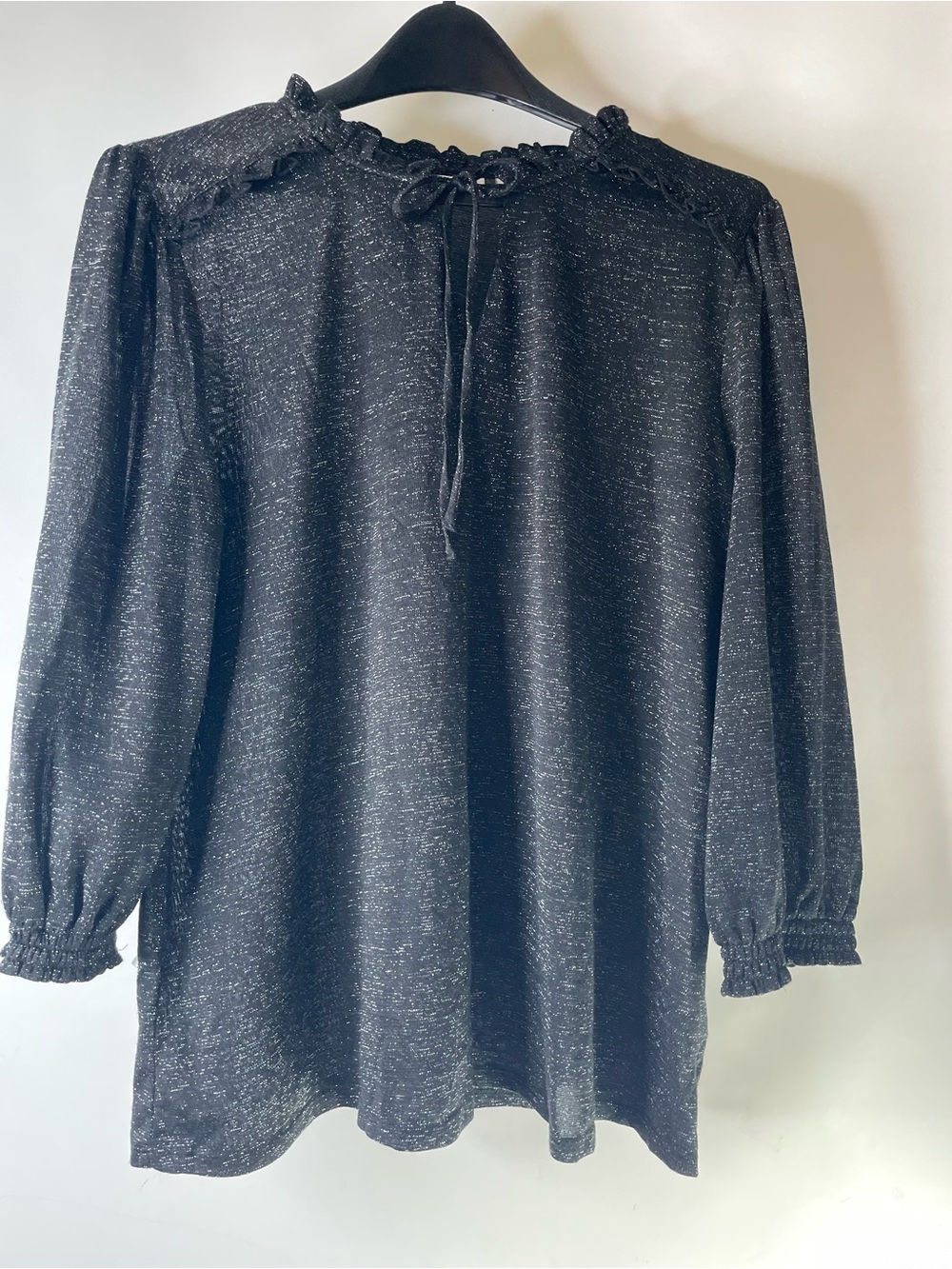 Kim Rogers Black Shimmer Long-Sleeve Peasant Top Metallic Shimmer